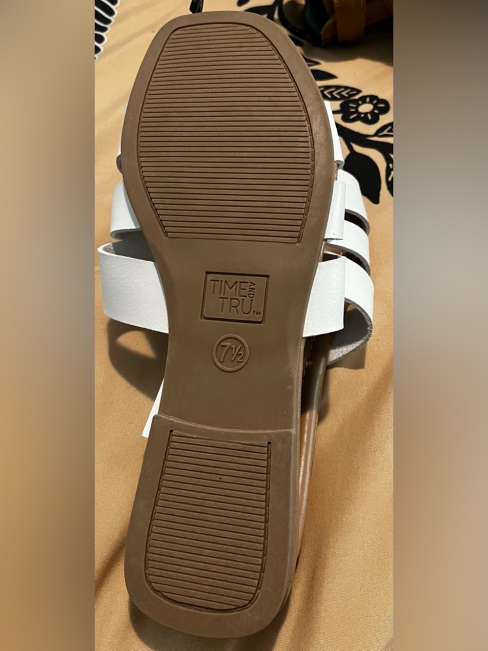 Time and Tru White Slide Sandals with Gold Buckle - Picture 4 of 5